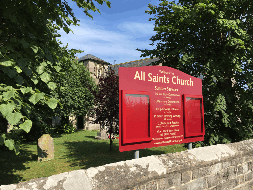 church notice board red aluminium classic