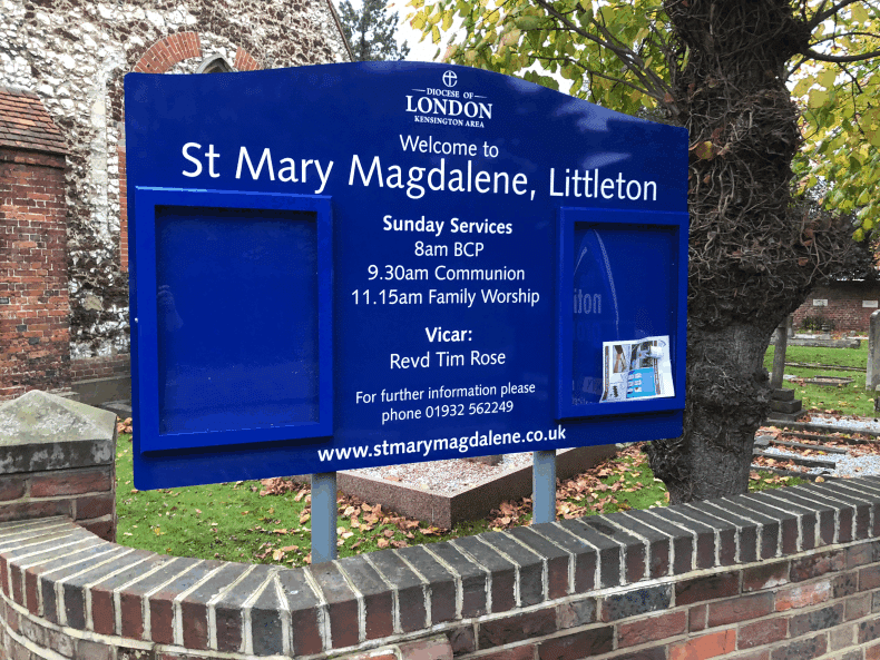 church noticeboard blue aluminium classic