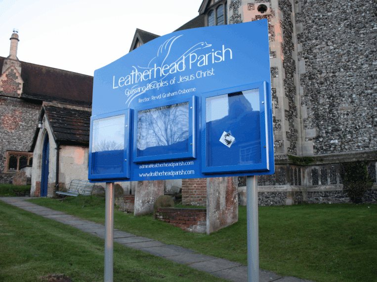 church notice board blue aluminium classic