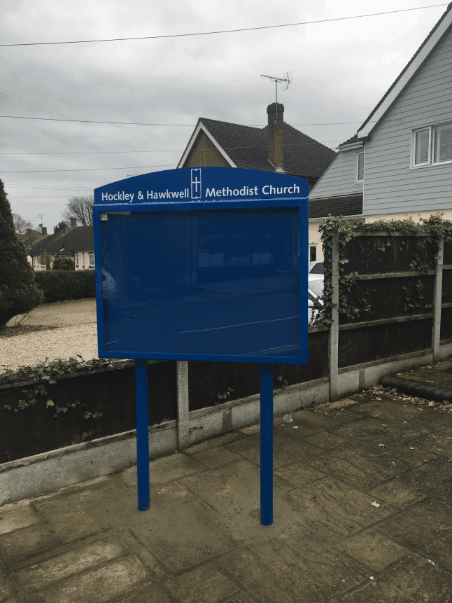 church notice board poster display case blue aluminium complementary