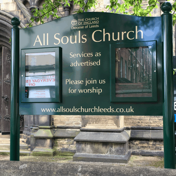 church notice board green aluminium