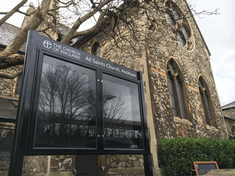 church noticeboard black aluminium prestige