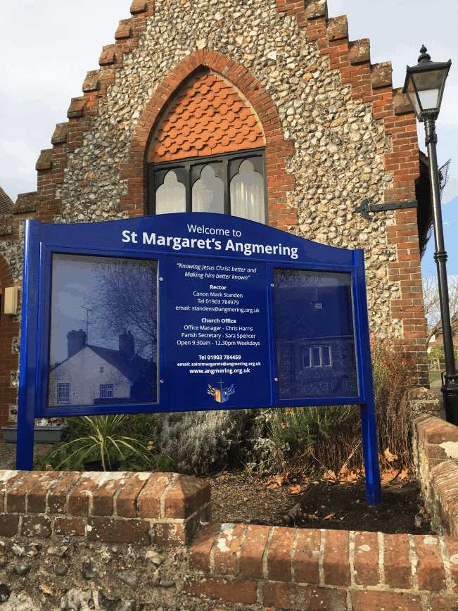 church notice board blue aluminium prestige