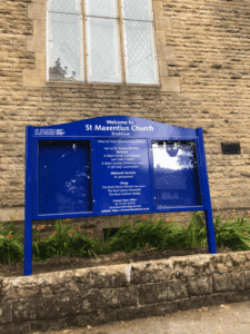 church noticeboard blue aluminium prestige