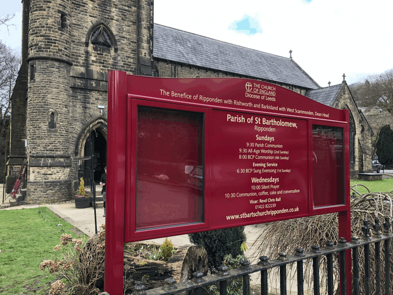 church noticeboard maroon aluminium prestige