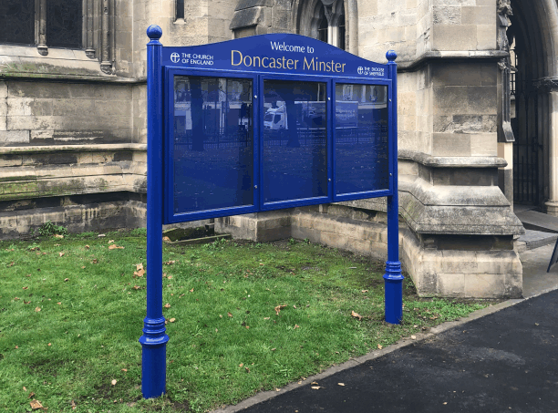 church noticeboard blue aluminium prestige