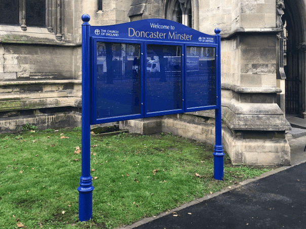 church noticeboard blue aluminium prestige