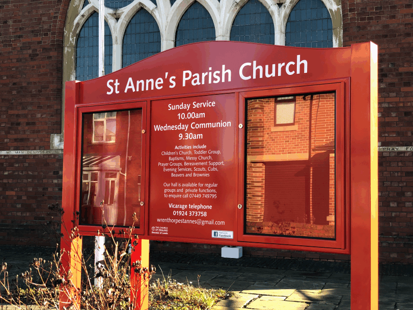 church noticeboard red aluminium prestige