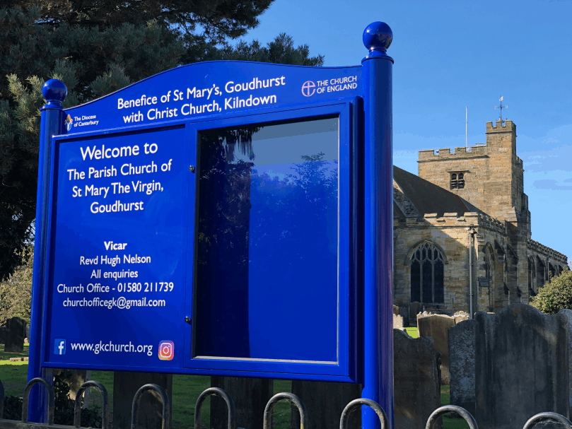 church notice board blue aluminium prestige