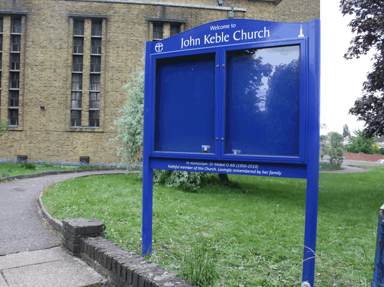 church noticeboard blue aluminium prestige