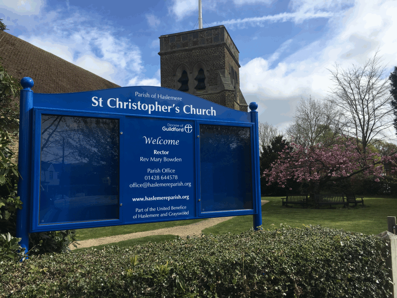 church notice board blue aluminium prestige