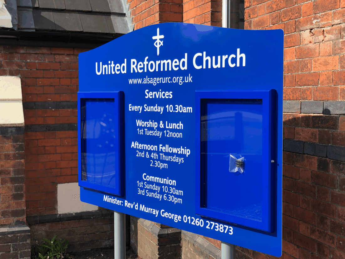church notice board blue aluminium classic